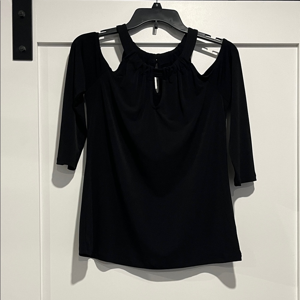 INC International Concepts Black Cold Shoulder Blouse